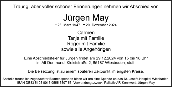 Traueranzeige von Jürgen May von Wiesbadener Kurier