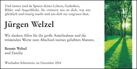Traueranzeige von Jürgen Welzel von Wiesbadener Kurier