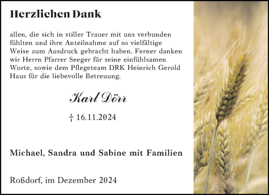 Traueranzeige von Karl Dörr von Darmstädter Echo