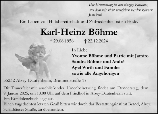 Traueranzeige von Karl-Heinz Böhme von Allgemeine Zeitung Alzey