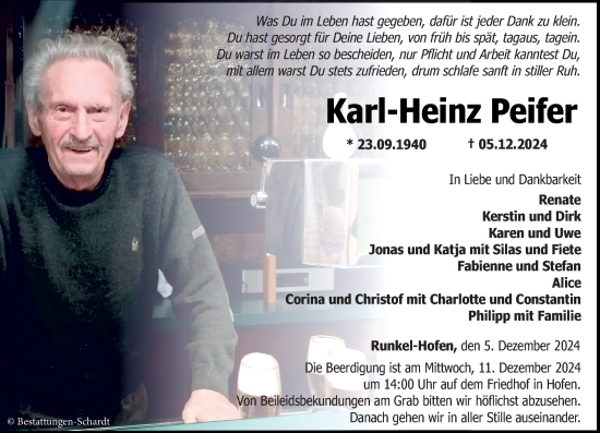 Traueranzeige von Karl-Heinz Peifer von Nassauische Neue Presse