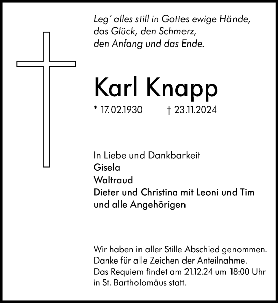 Traueranzeige von Karl Knapp von Starkenburger Echo