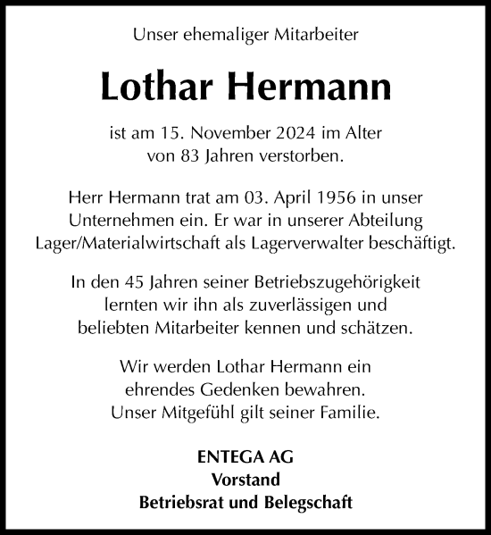 Traueranzeige von Lothar Hermann von Odenwälder Echo