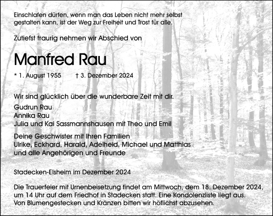 Traueranzeige von Manfred Rau von Allgemeine Zeitung Mainz