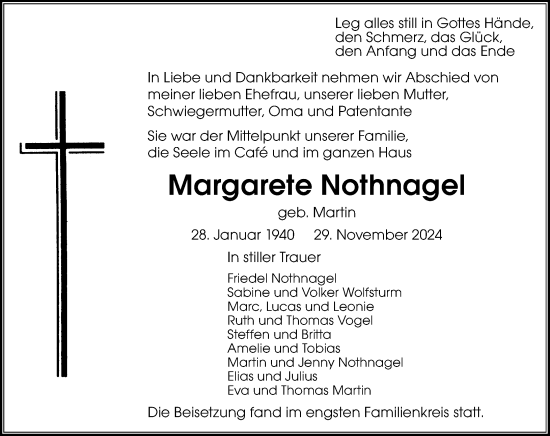 Traueranzeige von Margarete Nothnagel von Darmstädter Echo