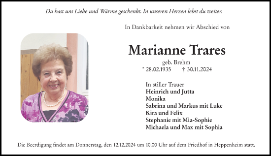 Traueranzeige von Marianne Trares von Starkenburger Echo