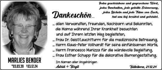 Traueranzeige von Marlies Bender von Groß-Gerauer Echo