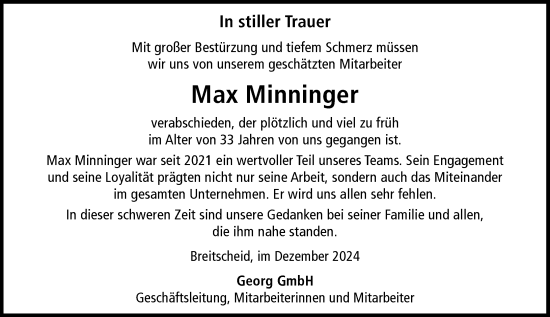 Traueranzeige von Max Minninger von Dill Block