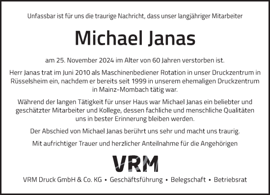Traueranzeige von Michael Janas von Rüsselsheimer Echo