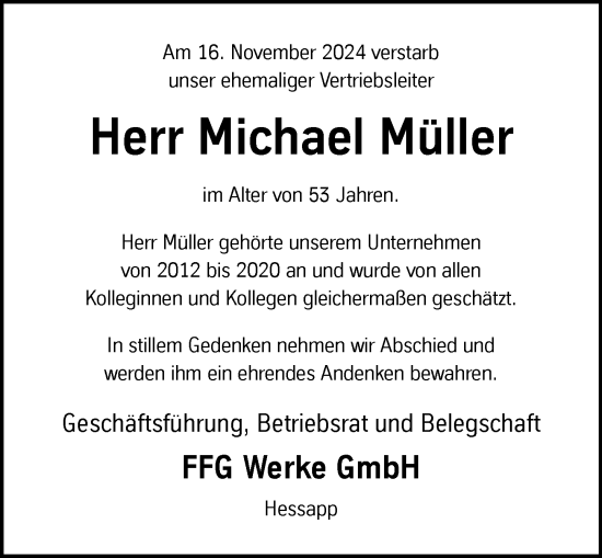 Traueranzeige von Michael Müller von Idsteiner Land/Untertaunus