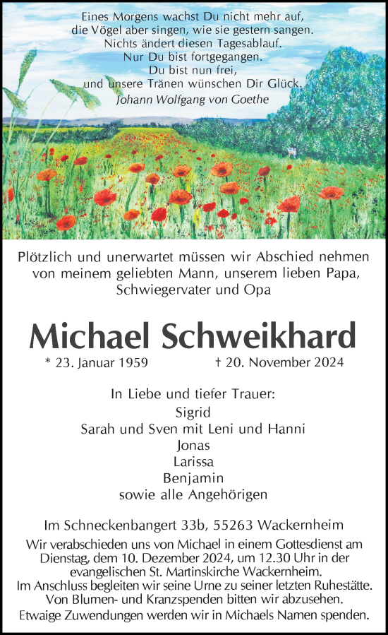 Traueranzeige von Michael Schweikhard von Allgemeine Zeitung Mainz