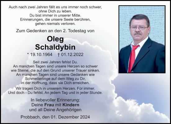 Traueranzeige von Oleg Schaldybin von Weilburger Tageblatt