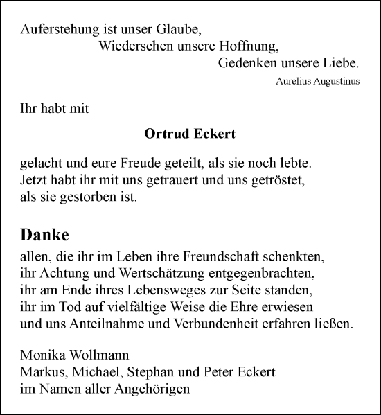 Traueranzeige von Ortraud Eckert von Allgemeine Zeitung Mainz