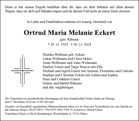 Traueranzeige von Ortrud  Eckert von Allgemeine Zeitung Mainz