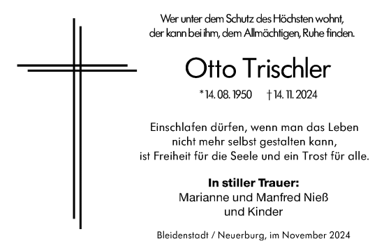 Traueranzeige von Otto Trischler von Wiesbadener Kurier