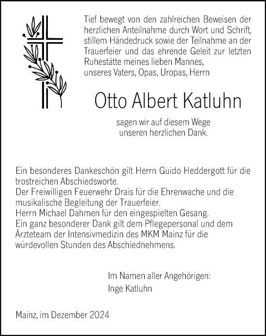 Traueranzeige von Otto Albert Katluhn von Allgemeine Zeitung Mainz