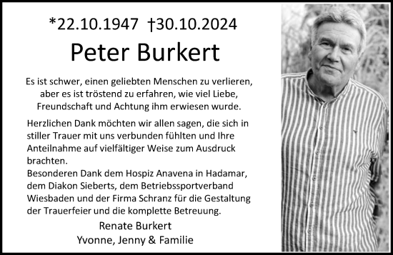 Traueranzeige von Peter Burkert von Wiesbadener Kurier