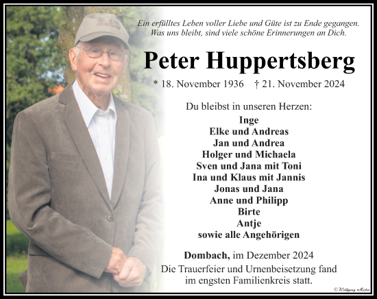 Traueranzeige von Peter Huppertsberg von Camberger Anzeiger