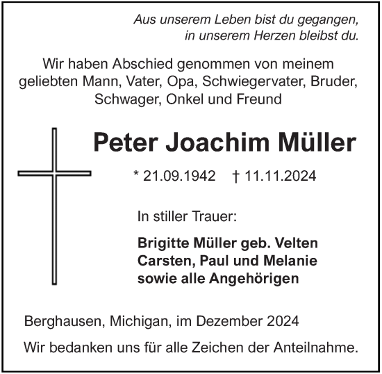 Traueranzeige von Peter Müller von Wetzlarer Neue Zeitung