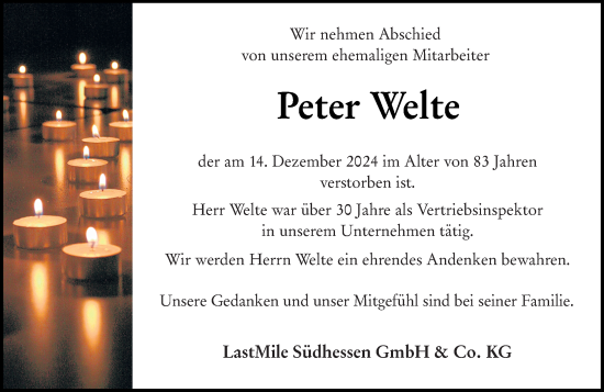 Traueranzeige von Peter Welte von Groß-Gerauer Echo
