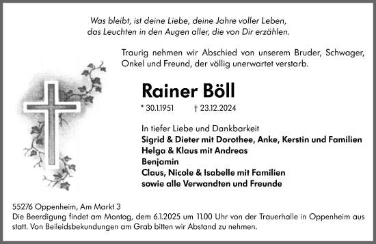 Traueranzeige von Rainer Böll von Allgemeine Zeitung Mainz