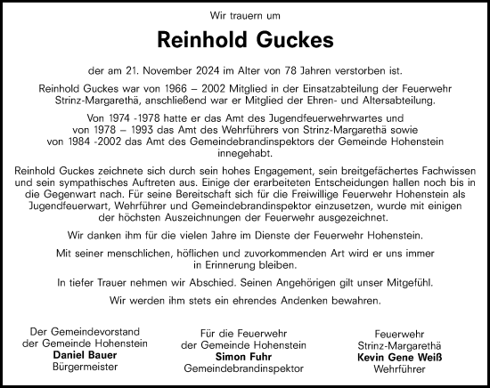 Traueranzeige von Reinhold Guckes von Idsteiner Land/Untertaunus