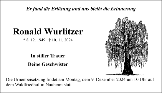 Traueranzeige von Ronald Wurlitzer von Groß-Gerauer Echo