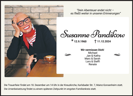 Traueranzeige von Susanne Pandikow von Allgemeine Zeitung Mainz