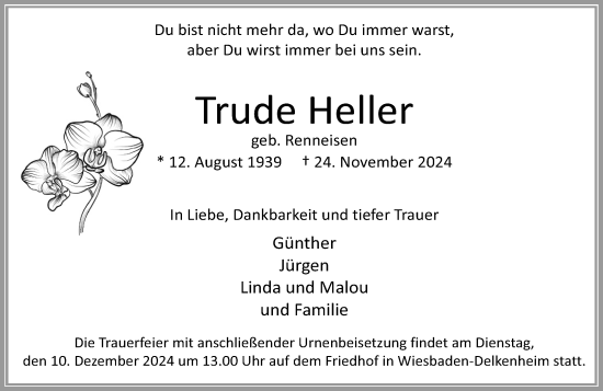 Traueranzeige von Trude Heller von Wiesbadener Kurier