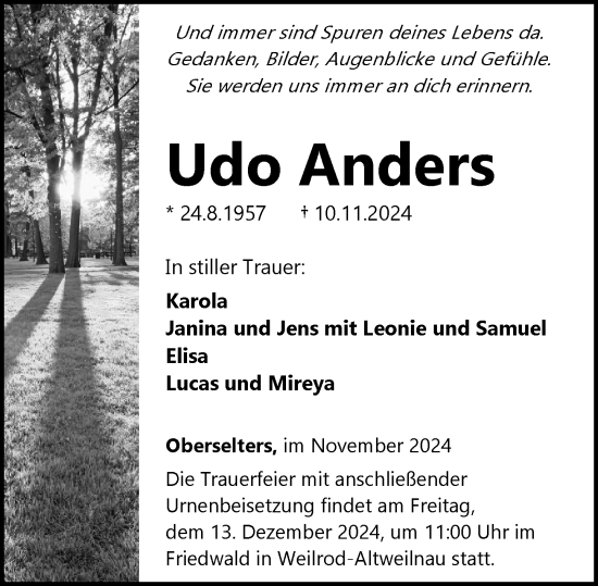 Traueranzeige von Udo Anders von Camberger Anzeiger