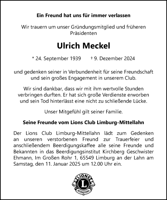 Traueranzeige von Ulrich Meckel von Nassauische Neue Presse