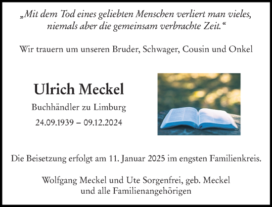 Traueranzeige von Ulrich Meckel von Nassauische Neue Presse