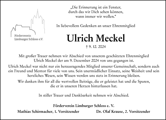 Traueranzeige von Ulrich Meckel von Nassauische Neue Presse