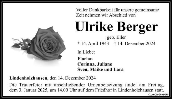 Traueranzeige von Ulrike Berger von Nassauische Neue Presse