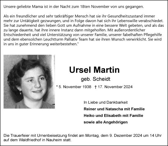 Traueranzeige von Ursel Martin von Groß-Gerauer Echo