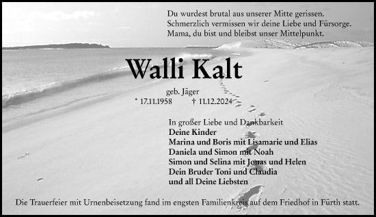 Traueranzeige von Walli Kalt von Starkenburger Echo