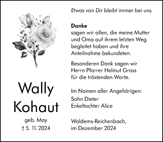Traueranzeige von Wally Kohaut von Camberger Anzeiger