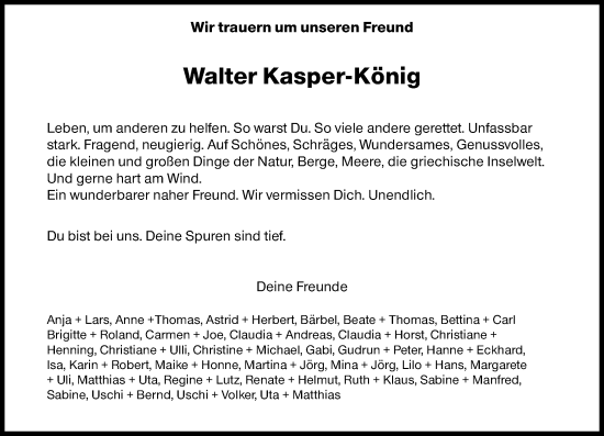 Traueranzeige von Walter Kasper-König von Allgemeine Zeitung Mainz