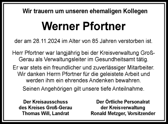 Traueranzeige von Werner Pfortner von Groß-Gerauer Echo
