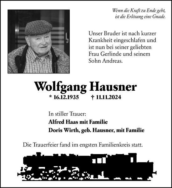Traueranzeige von Wolfgang Hausner von Wiesbadener Kurier