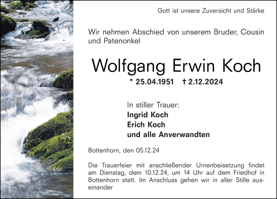 Traueranzeige von Wolfgang Koch von Hinterländer Anzeiger
