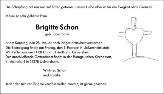 Traueranzeige von Brigitte Schon von Allgemeine Zeitung Mainz