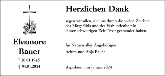 Traueranzeige von Eleonore Bauer von Binger-/Ingelheimer Wochenblatt