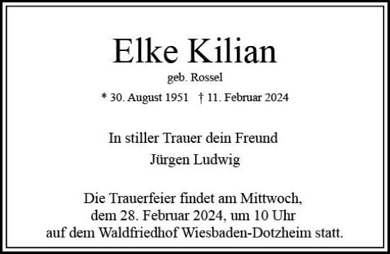 Traueranzeige von Elke Kilian von Wiesbadener Kurier