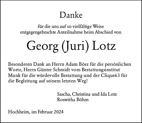 Traueranzeige von Georg Lotz von Hochheimer Zeitung