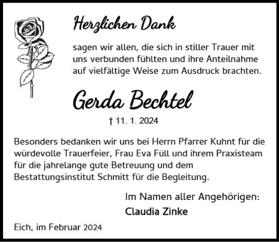 Traueranzeige von Gerda Bechtel von Wormser Zeitung