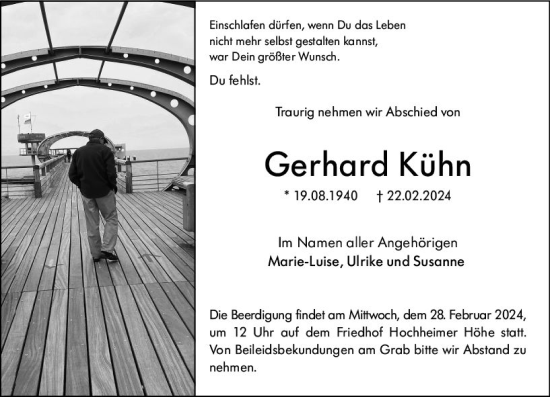 Traueranzeige von Gerhard Kühn von Wormser Zeitung