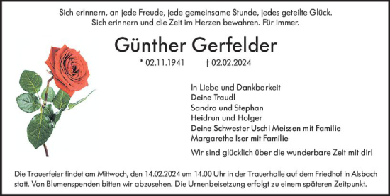 Traueranzeige von Günther Gerfelder von Darmstädter Echo