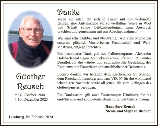 Traueranzeige von Günther Reusch von Nassauische Neue Presse