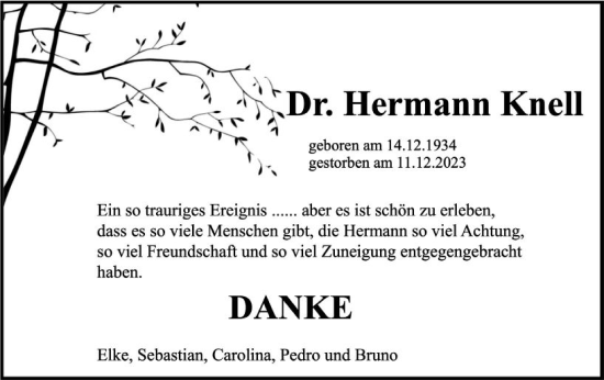 Traueranzeige von Hermann Knell von Odenwälder Echo